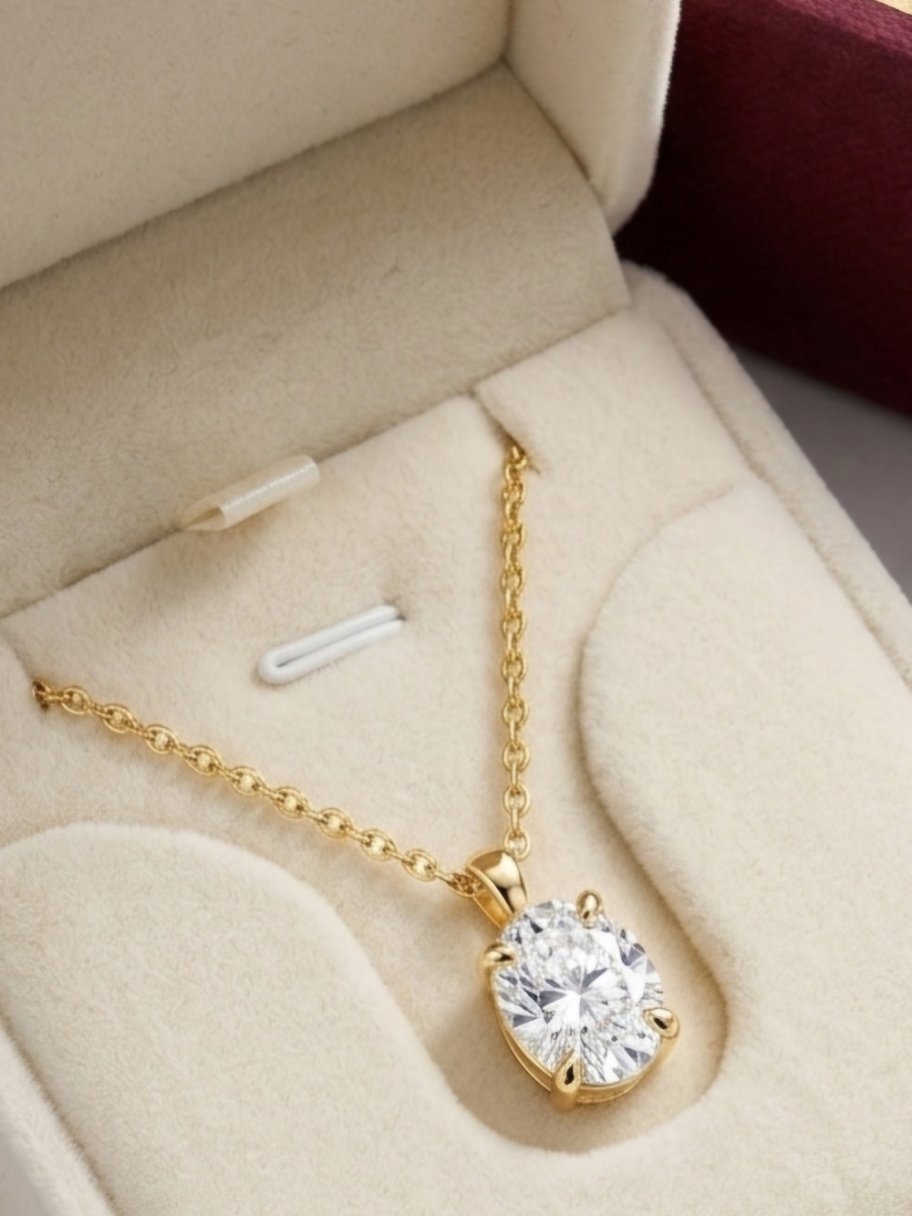 Moissanite 2 CT Oval Pendant Necklace - Gold